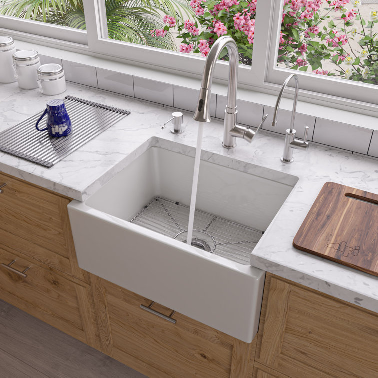 White Fireclay Farmhouse Drop-in Single Bowl Sink