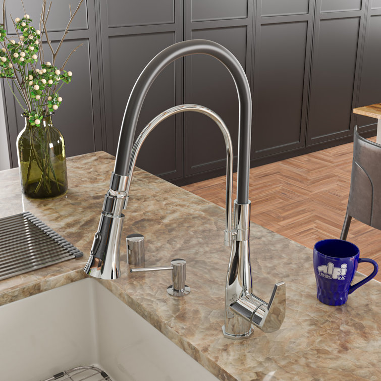 Polished Chrome Pull Down Kitchen Faucet with Black Rubber Stem