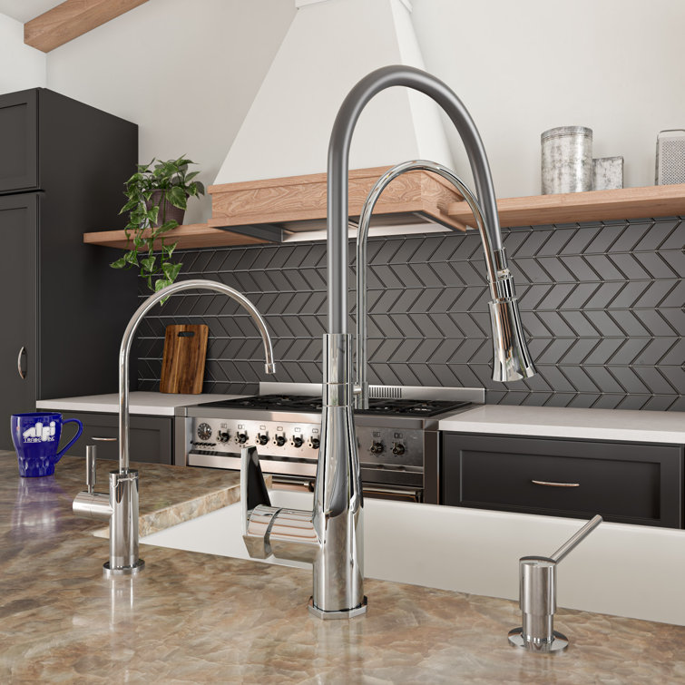Polished Chrome Pull Down Kitchen Faucet with Black Rubber Stem