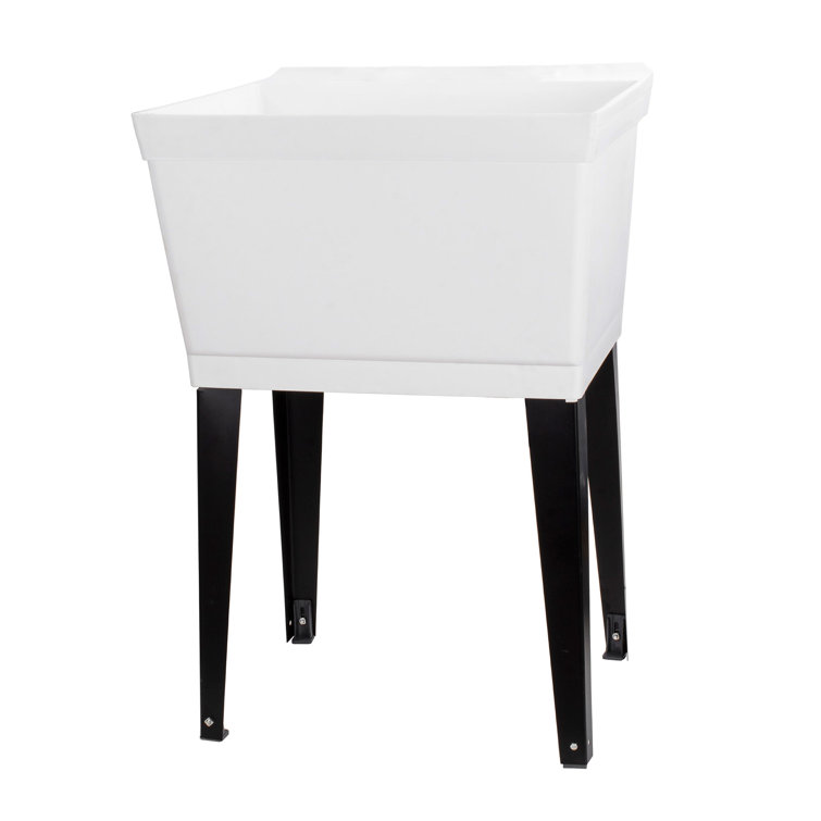 White Freestanding Utility Sink with Black Metal Legs