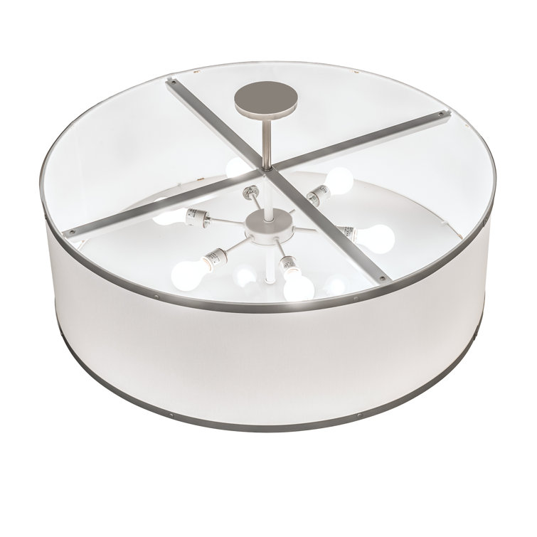 Champagne Finish 6-Light Indoor/Outdoor White Drum Flush Mount