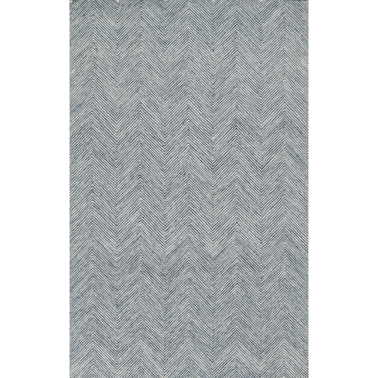 Denim Blue 8' x 10' Handmade Wool Herringbone Rug