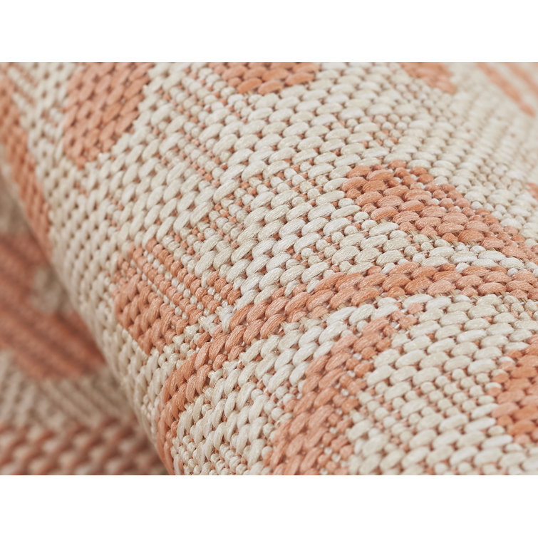 Coral and Beige Floral Stain-Resistant Synthetic Area Rug