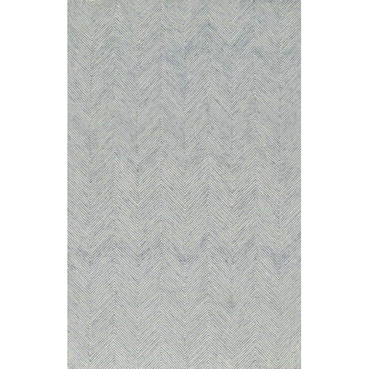 Blue Herringbone Hand Tufted Wool Area Rug, 5' x 8'