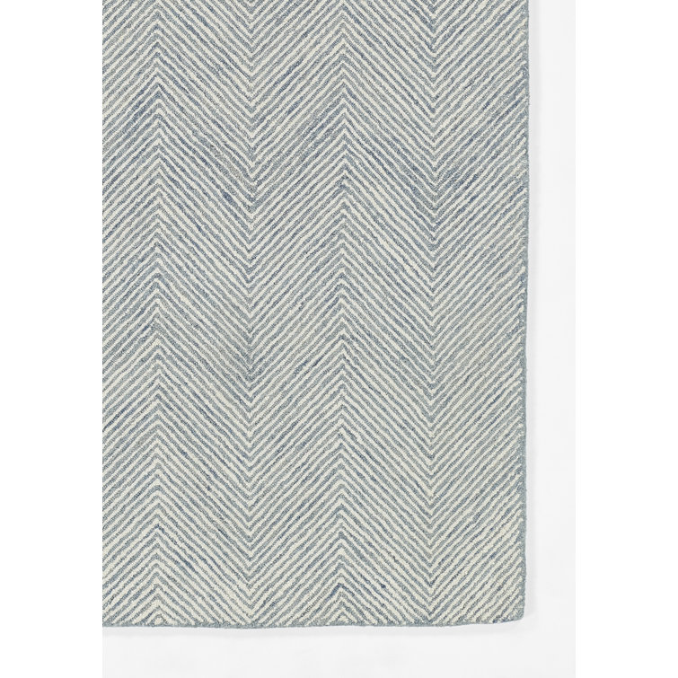 Blue Herringbone Hand Tufted Wool Area Rug, 5' x 8'