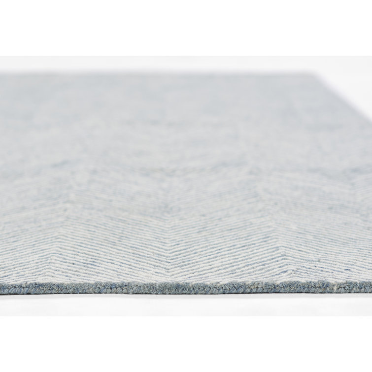Blue Herringbone Hand Tufted Wool Area Rug, 5' x 8'