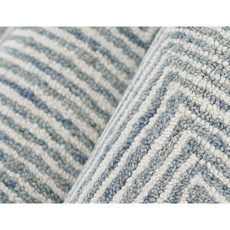 Blue Herringbone Hand Tufted Wool Area Rug, 5' x 8'