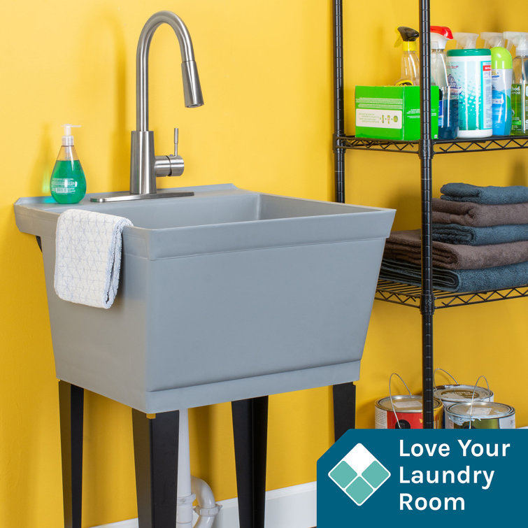 Gray Freestanding Utility Sink with Stainless Steel Faucet