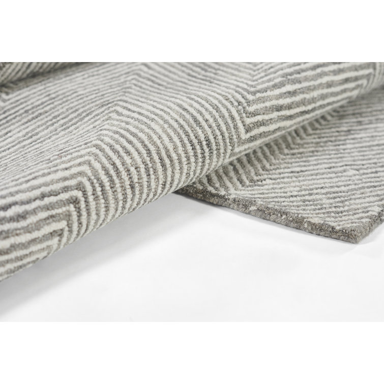 Gray Herringbone Handmade Tufted Wool Area Rug, 3'6" x 5'6"