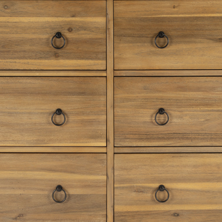 Lark Natural Wood 6-Drawer Dresser with Glam Ring Pulls