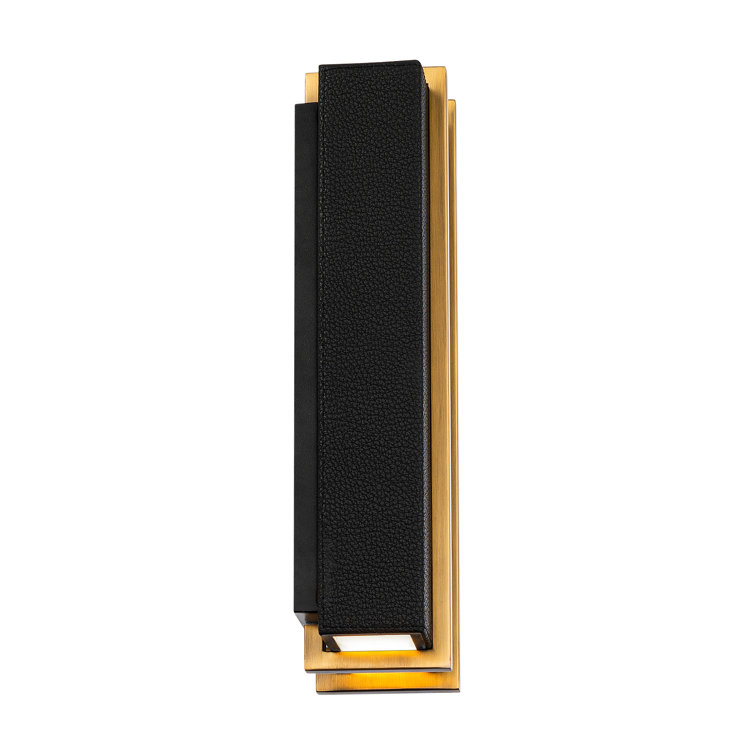 Aged Brass & Black Leather LED Wall Sconce - Dimmable