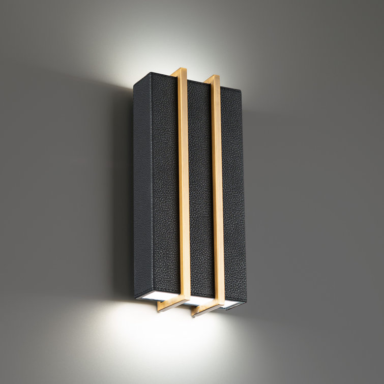 Aged Brass & Black Leather LED Wall Sconce - Dimmable