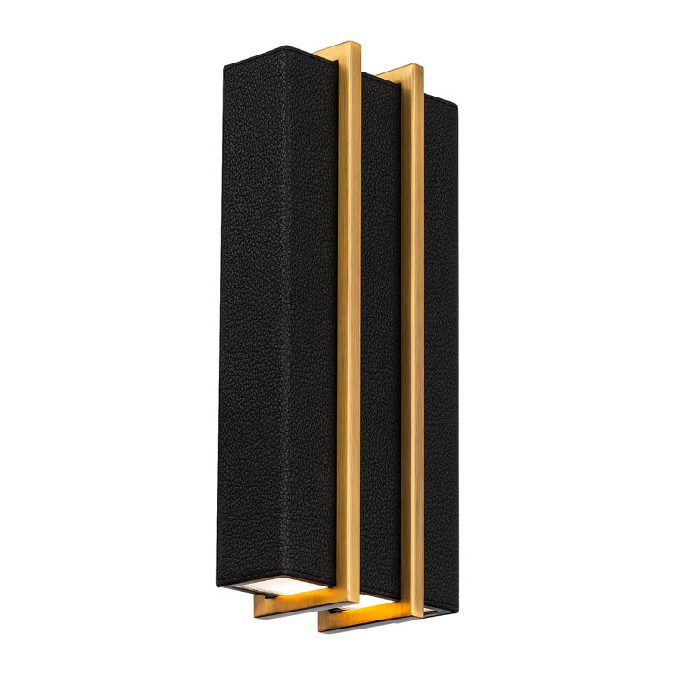Aged Brass & Black Leather LED Wall Sconce - Dimmable