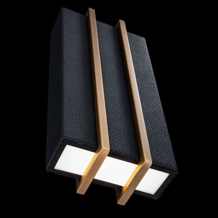 Aged Brass & Black Leather LED Wall Sconce - Dimmable
