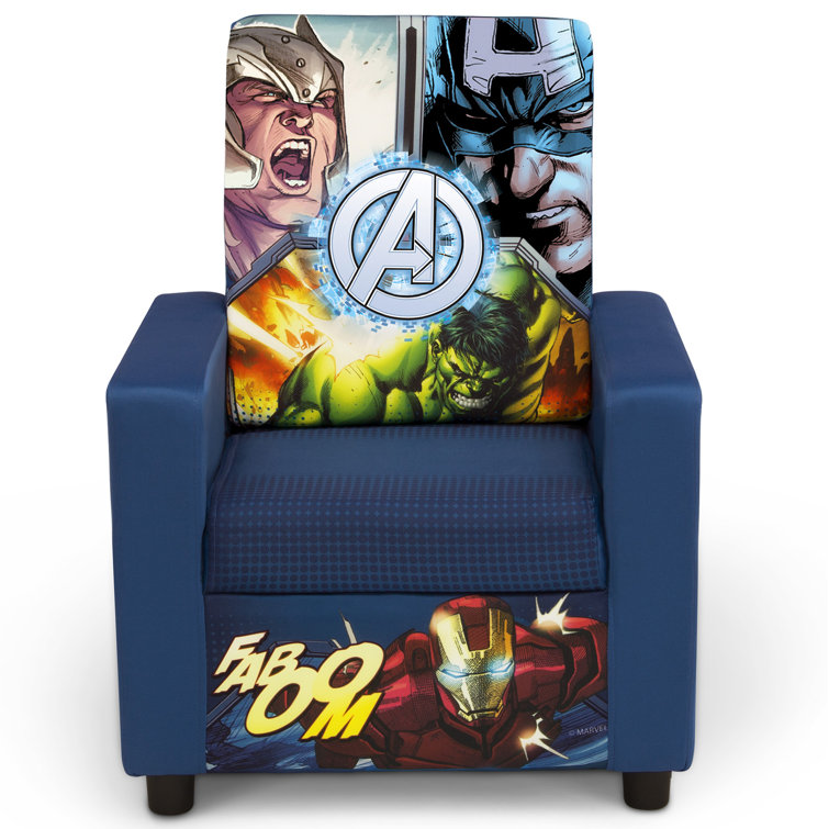 Cozy Kid-Sized Blue Spot Wood Armchair for Avengers Fans