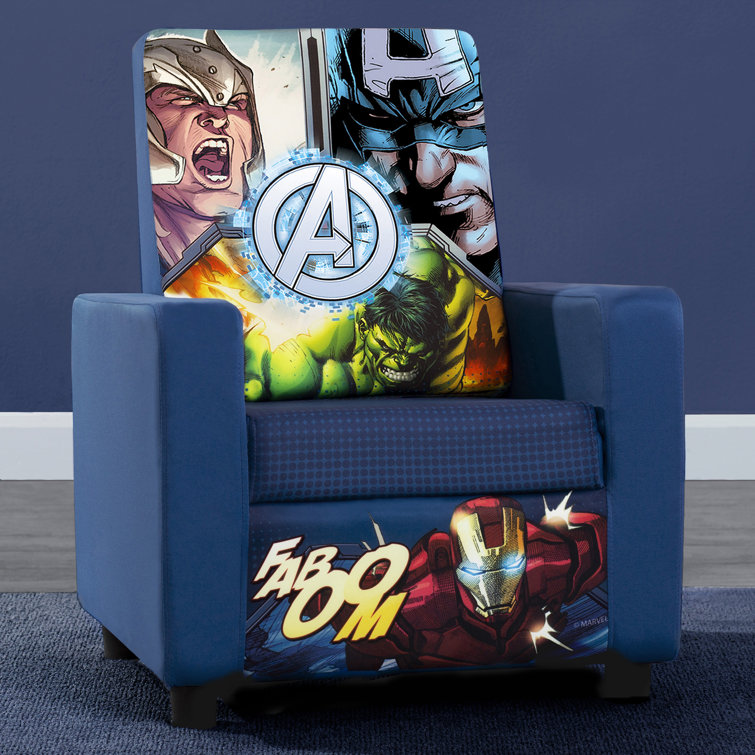 Cozy Kid-Sized Blue Spot Wood Armchair for Avengers Fans