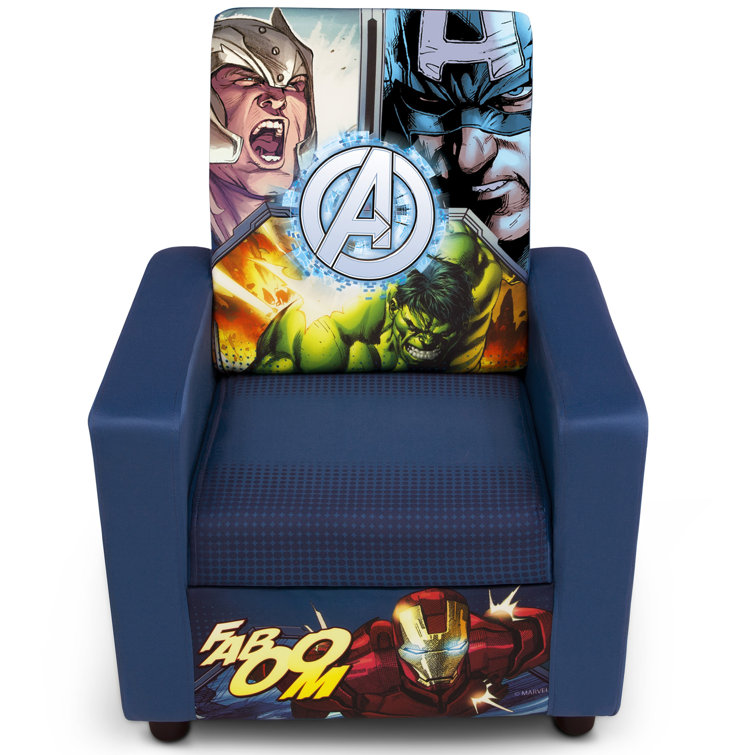 Cozy Kid-Sized Blue Spot Wood Armchair for Avengers Fans