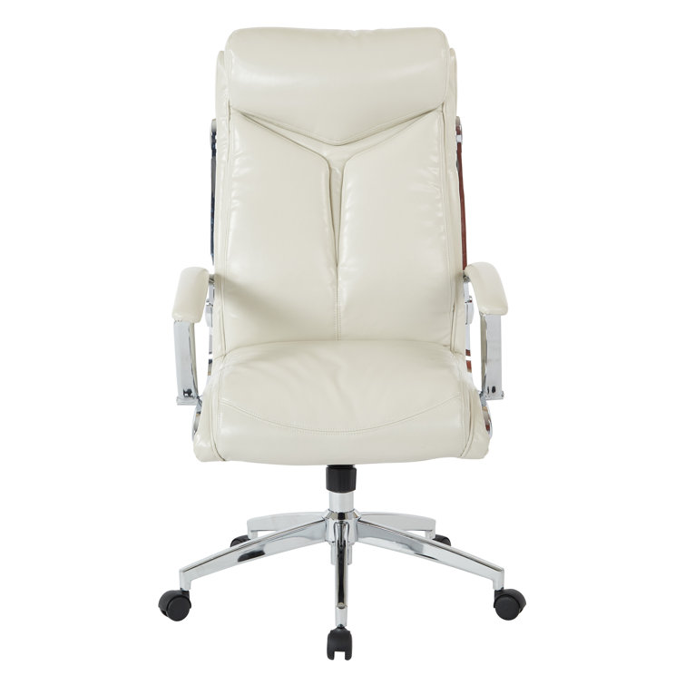 Cream Faux Leather High Back Executive Office Chair with Chrome Base