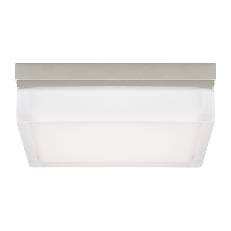 Boxie Large Satin Nickel Square LED Flush Mount with Pressed Glass