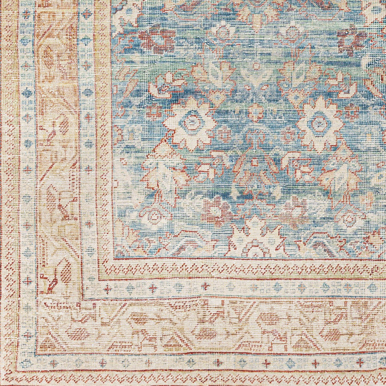 Easy Care Washable Blue Synthetic 5' x 7' Rectangular Rug