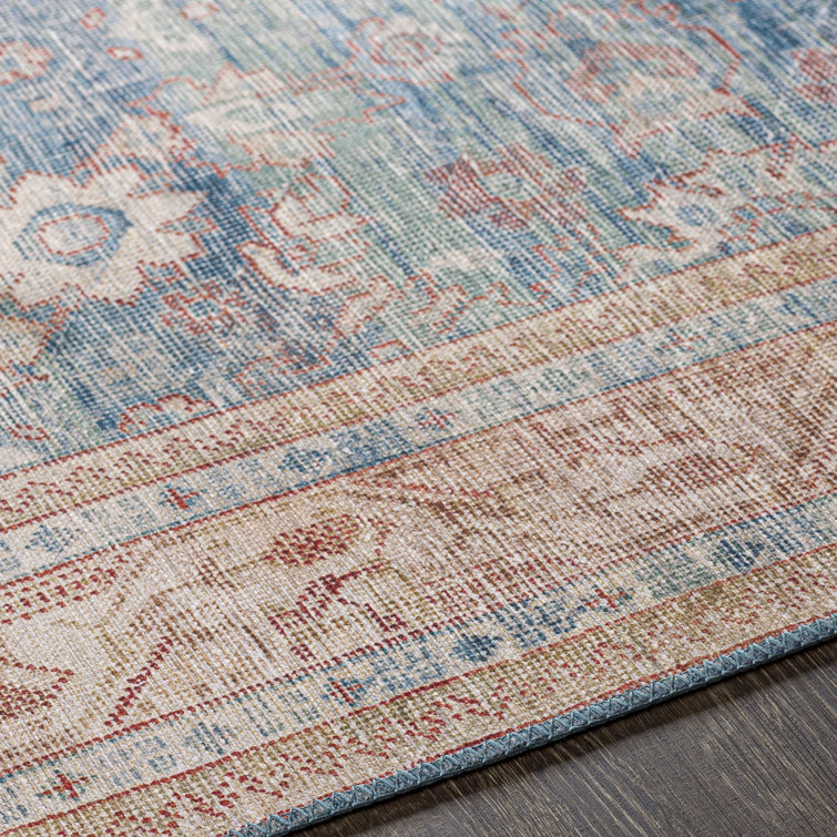 Easy Care Washable Blue Synthetic 5' x 7' Rectangular Rug