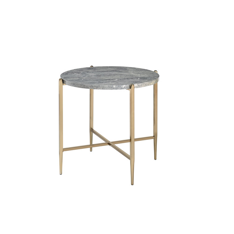 Elysian 26" Champagne Gold Round Stone & Metal End Table