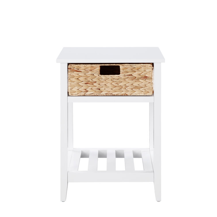 Chinu White & Natural Wood Square End Table with Storage