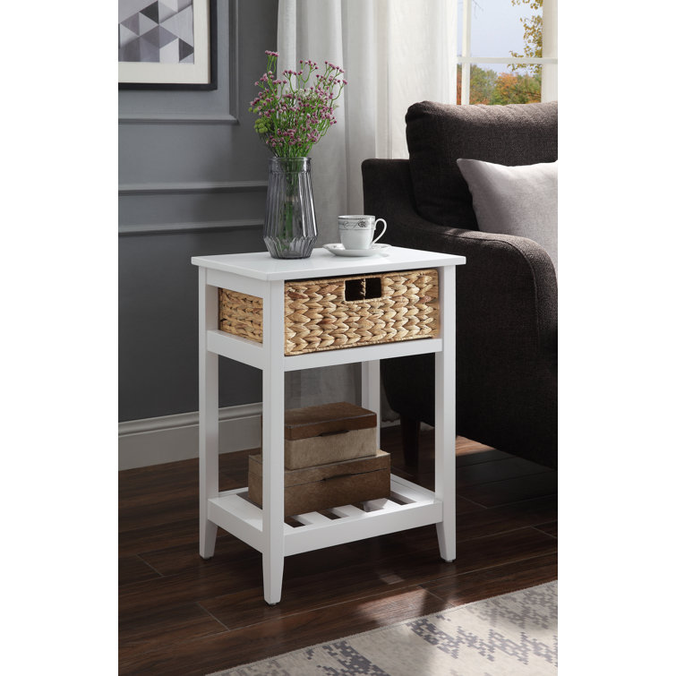 Chinu White & Natural Wood Square End Table with Storage