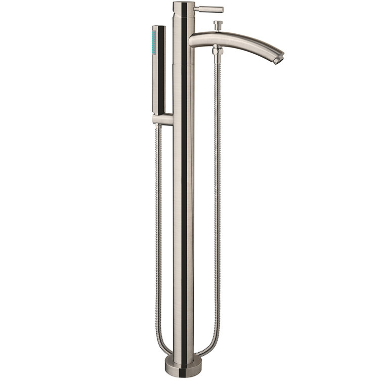 Brushed Nickel Modern Floor-Mounted Tub Filler with Hand Shower