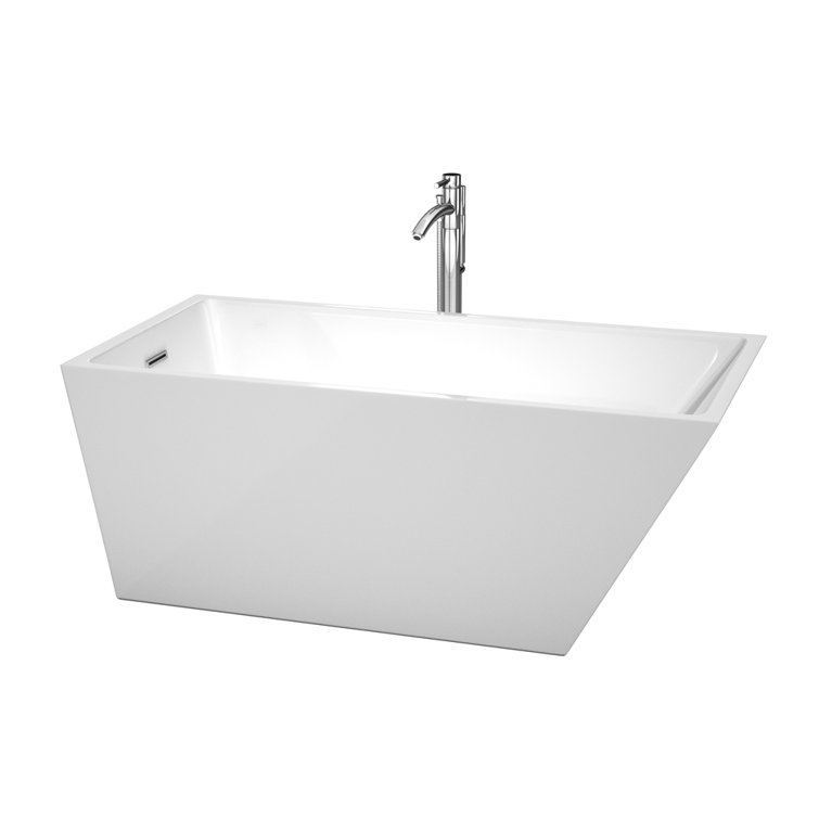 Hannah 59'' White Acrylic Freestanding Soaking Bathtub with Chrome Faucet