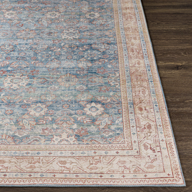 Easy Care Washable Blue Synthetic 5' x 7' Rectangular Rug