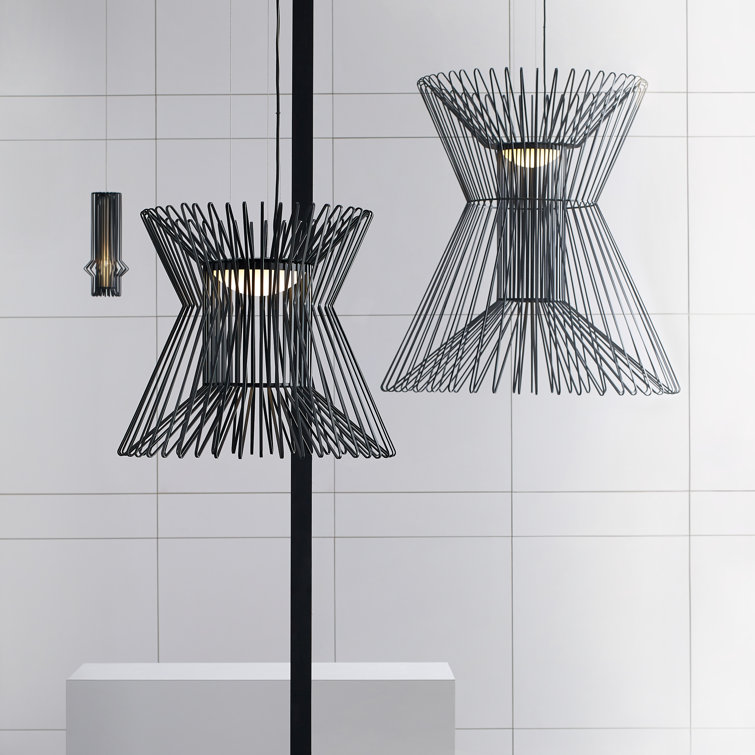 Matte Black Geometric LED Pendant Light with Integrated Bulb