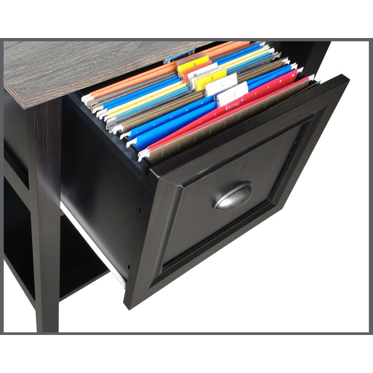 Espresso Wood Corner Desk with Keyboard Tray and Drawer