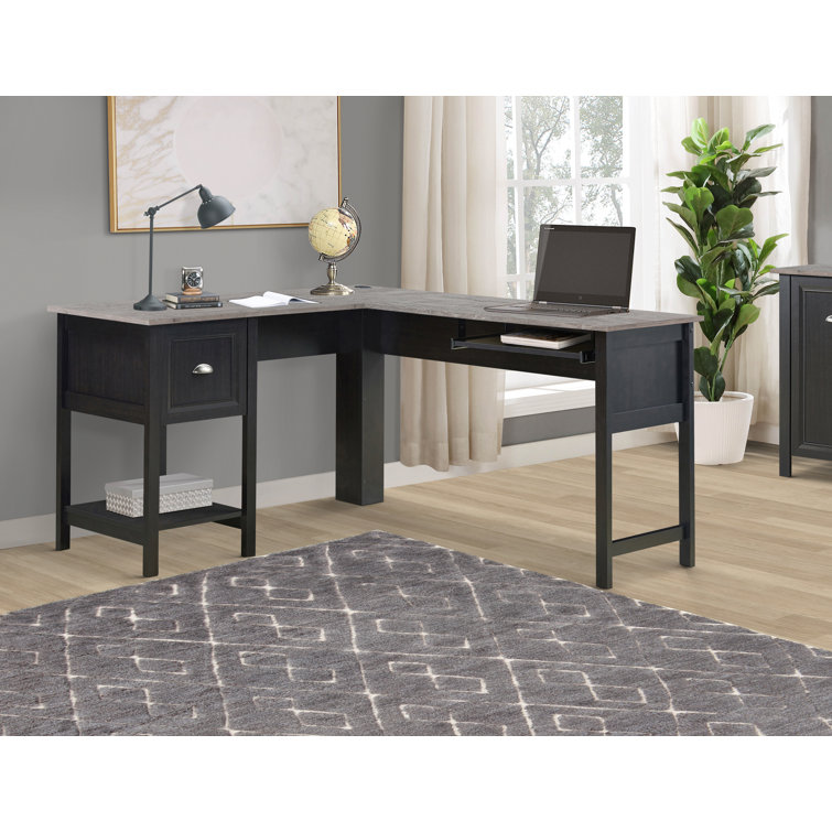 Espresso Wood Corner Desk with Keyboard Tray and Drawer