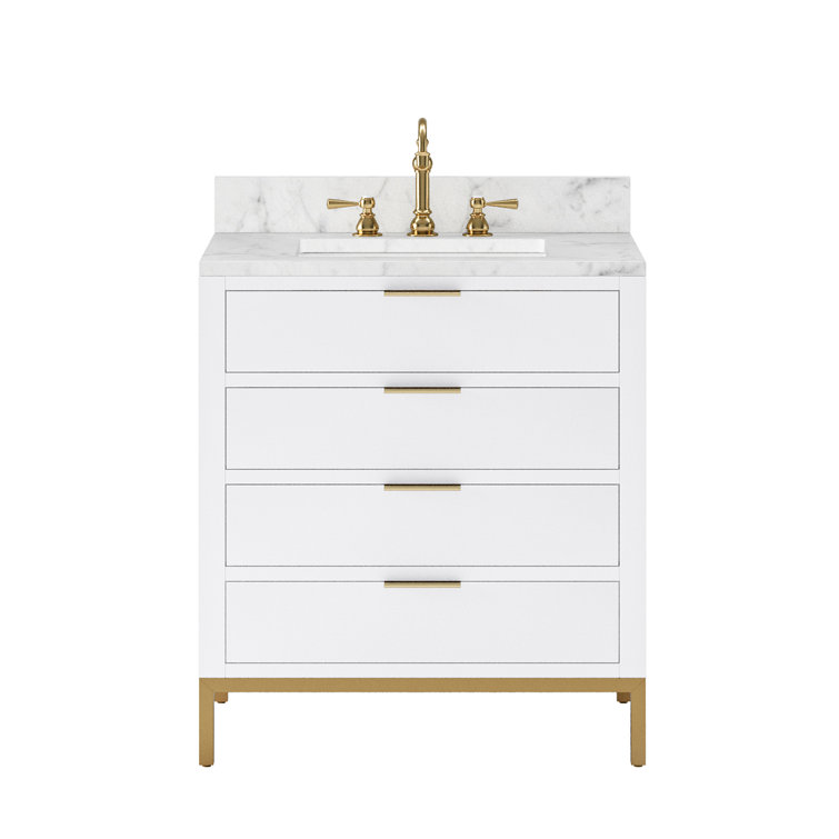 Pure White and Gold 30" Single Bathroom Vanity with Marble Top