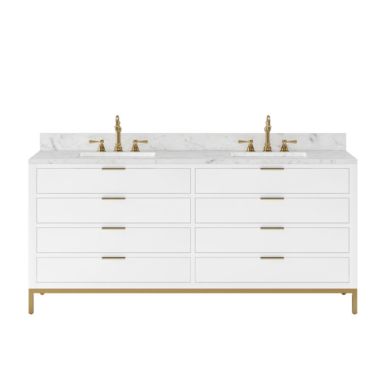 Pure White 72'' Double Sink Vanity with Carrara Marble Top