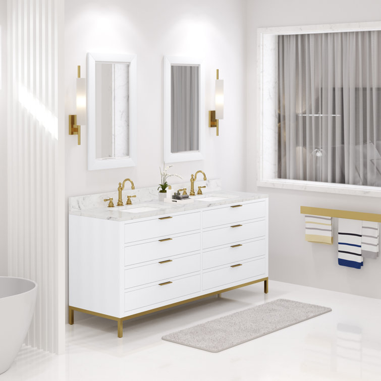 Pure White 72'' Double Sink Vanity with Carrara Marble Top