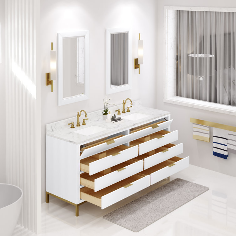 Pure White 72'' Double Sink Vanity with Carrara Marble Top