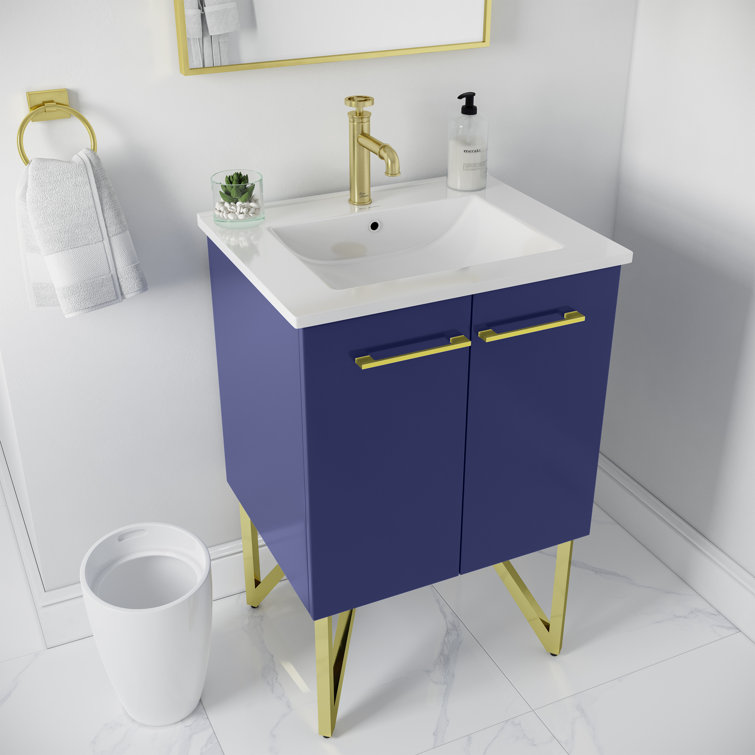 Annecy 24" Navy Blue Bathroom Vanity with Gold Accents