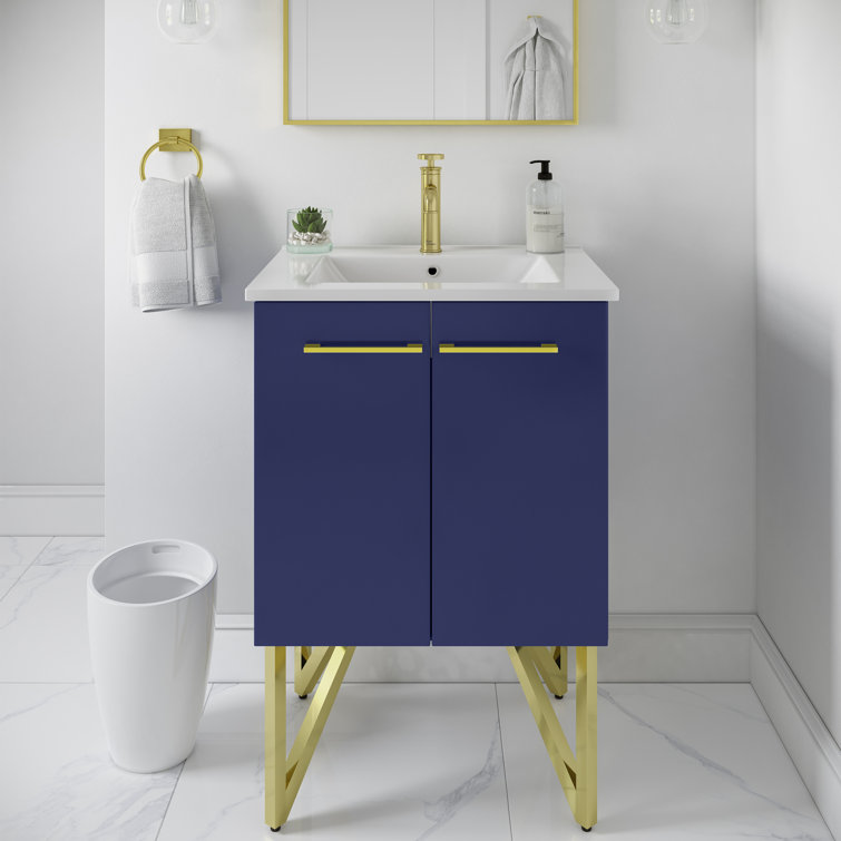 Annecy 24" Navy Blue Bathroom Vanity with Gold Accents
