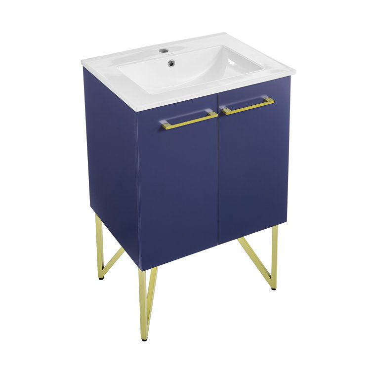 Annecy 24" Navy Blue Bathroom Vanity with Gold Accents