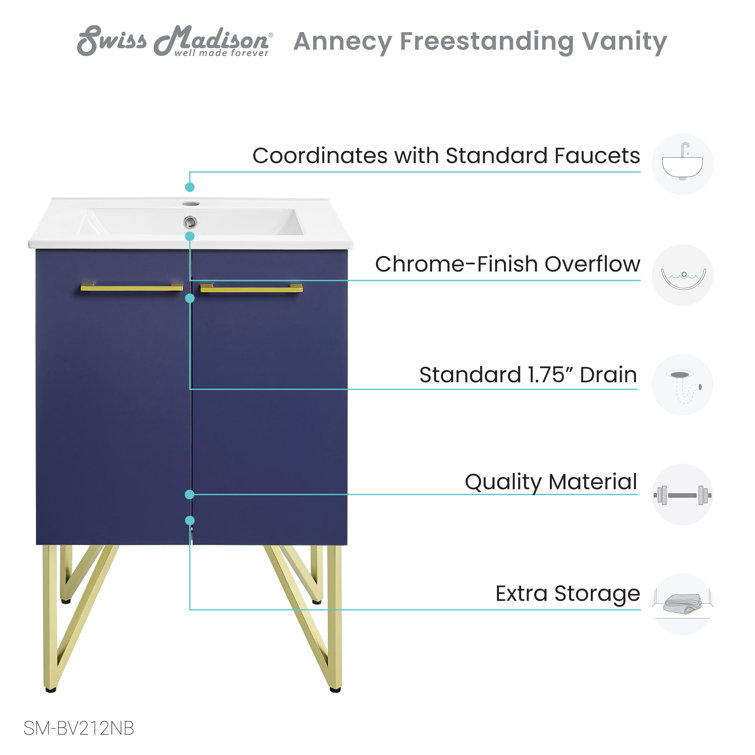 Annecy 24" Navy Blue Bathroom Vanity with Gold Accents