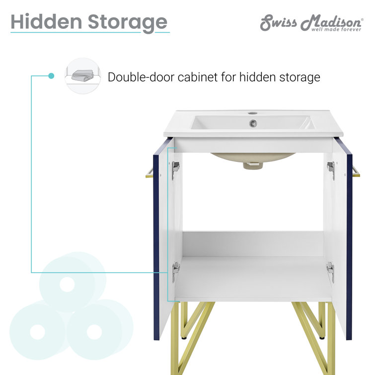 Annecy 24" Navy Blue Bathroom Vanity with Gold Accents