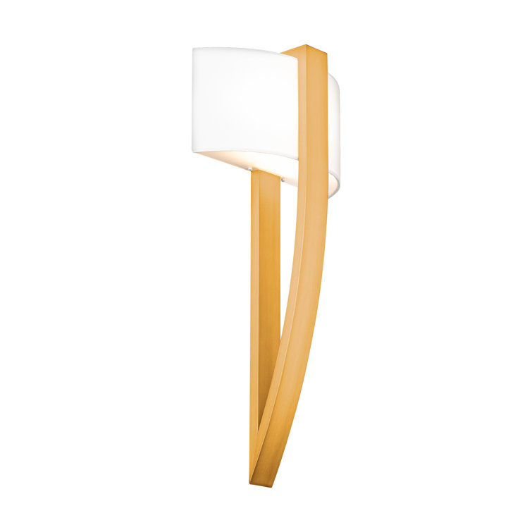 Aged Brass Dimmable LED Sconce with White Fabric Shade
