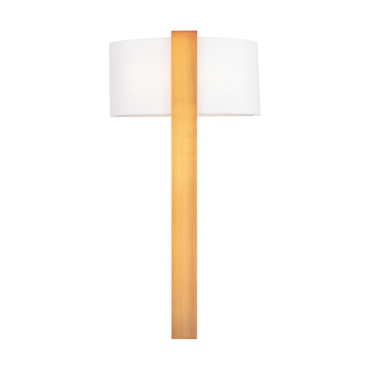 Aged Brass Dimmable LED Sconce with White Fabric Shade