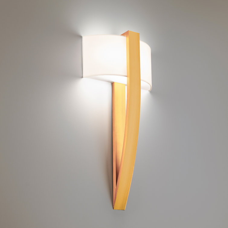 Aged Brass Dimmable LED Sconce with White Fabric Shade