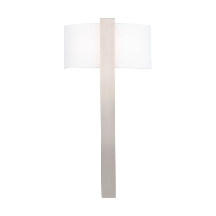 Elegant Brushed Nickel LED Sconce with Dimmable White Fabric Shade