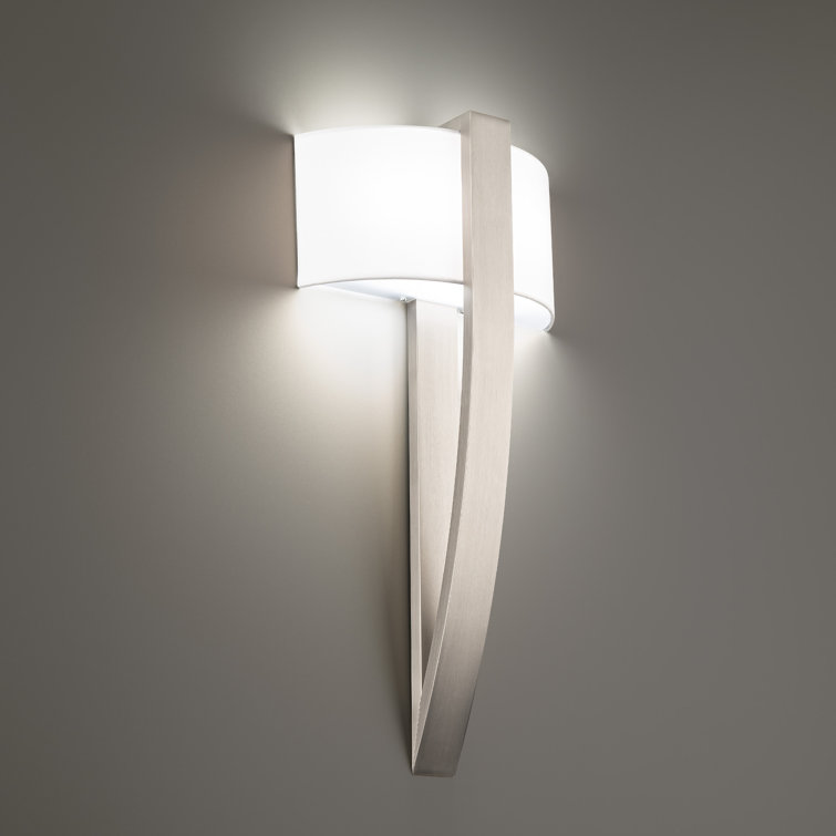 Elegant Brushed Nickel LED Sconce with Dimmable White Fabric Shade