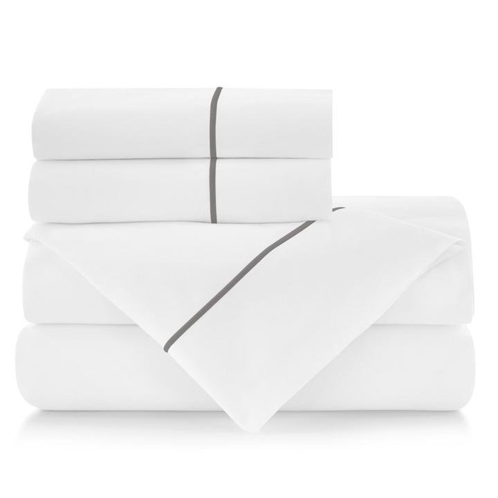 Platinum Queen Cotton Percale Sheet Set with Satin Stitch