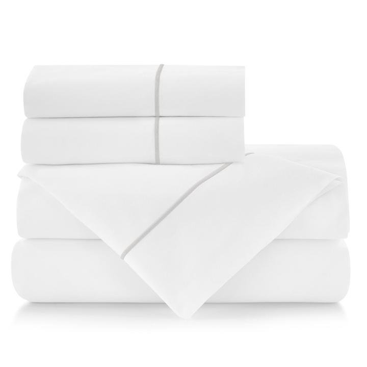 Platinum Queen Cotton Percale Sheet Set with Satin Stitch